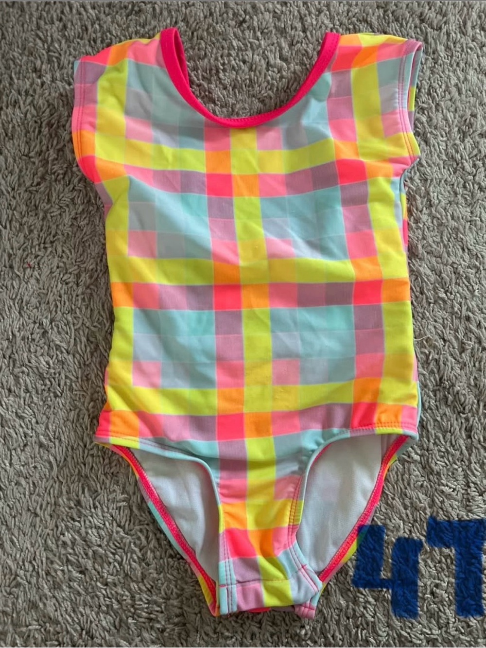 Girls Neon Plaid One-Piece Swimsuit - Multi Color
